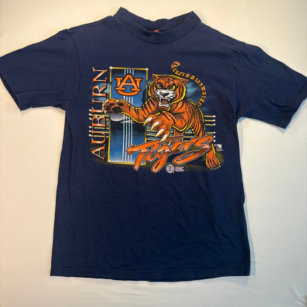 Vintage Auburn Tigers Native Sun T-Shirt Navy Blue Mens Medium Graphic Tee 90s